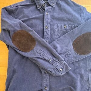 J. Crew Casual Blue Shirt with Brown Elbow Accents